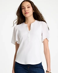 Rib Knit Woven Flutter Sleeve Tee