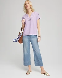 Paillette Trim Cotton Slub Tee
