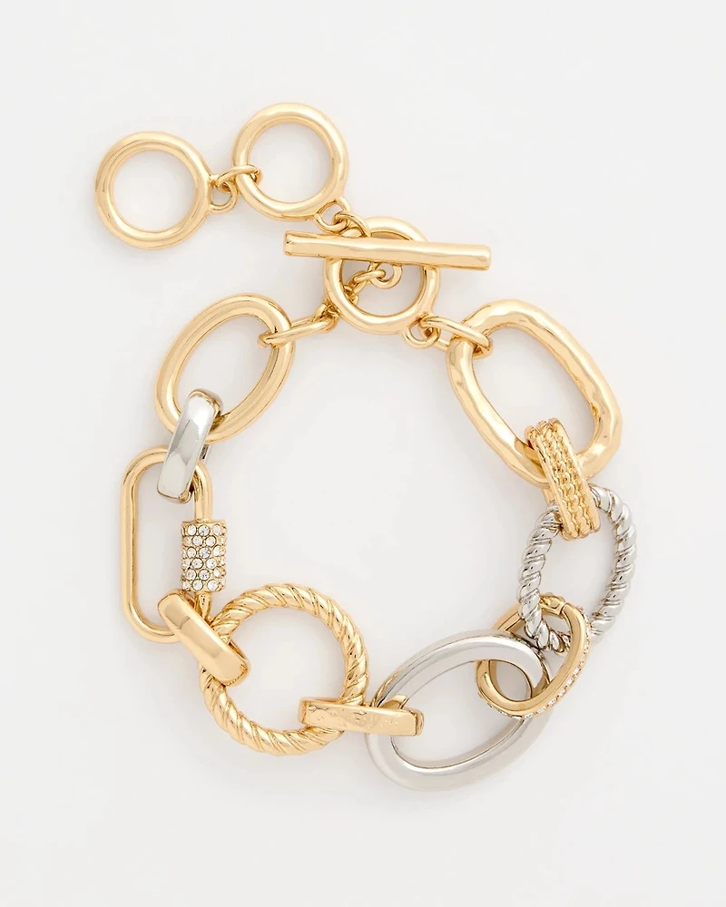 Mixed Metal Textured Toggle Bracelet