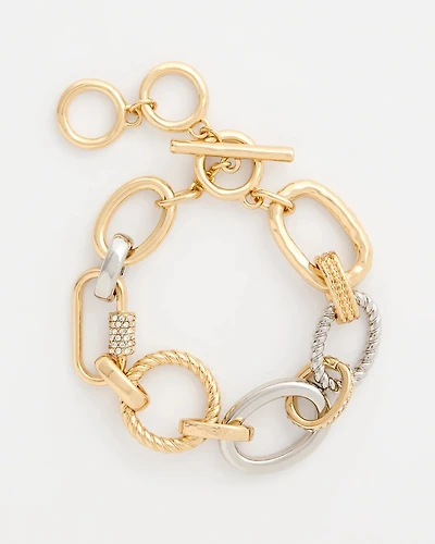 Mixed Metal Textured Toggle Bracelet