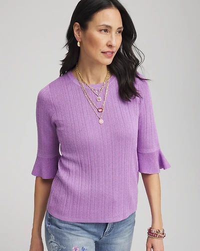 Ruffle Crew-Neck Pullover Sweater