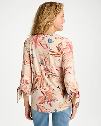 Printed Satin Tie-Sleeve Top