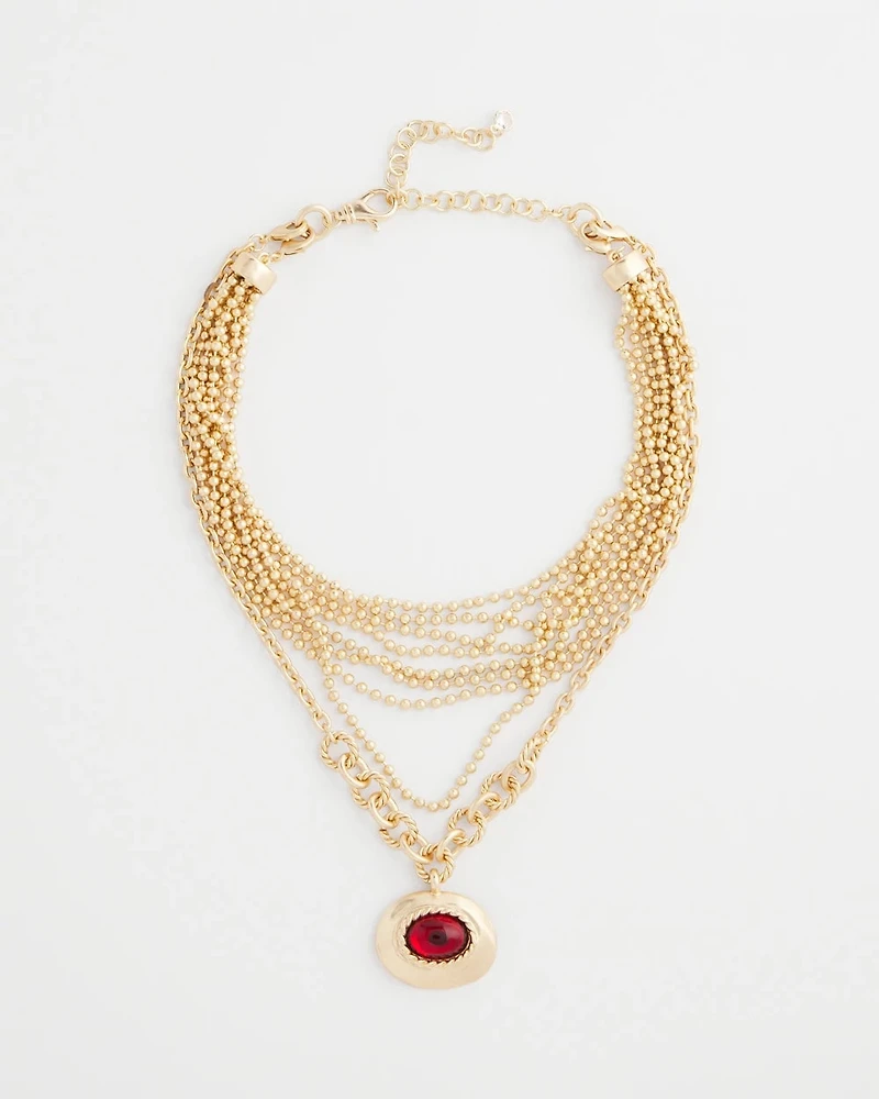 Art Deco Red Gem Pendant Necklace