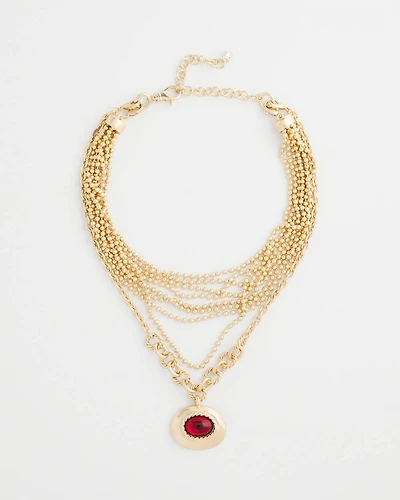 Art Deco Red Gem Pendant Necklace