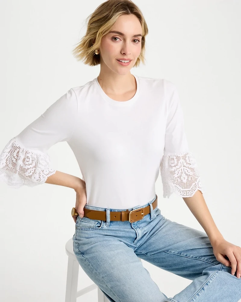 Cotton Lace Flutter Sleeve Tee