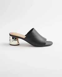 Black Leather Mules