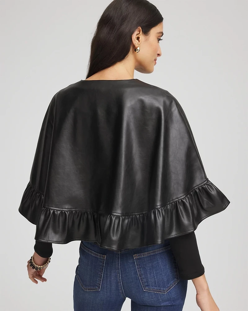 Faux Leather Ruffled Cape