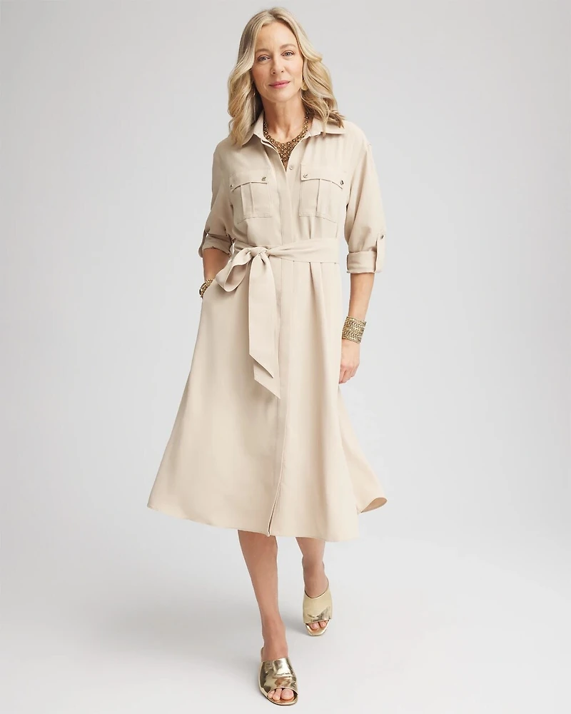 Twill Belted Midi Shirtdress