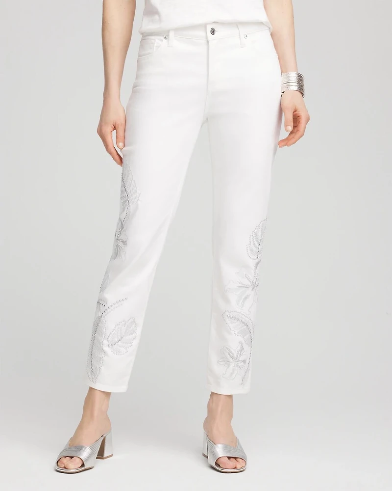 Girlfriend Embellished Cropped Jeans