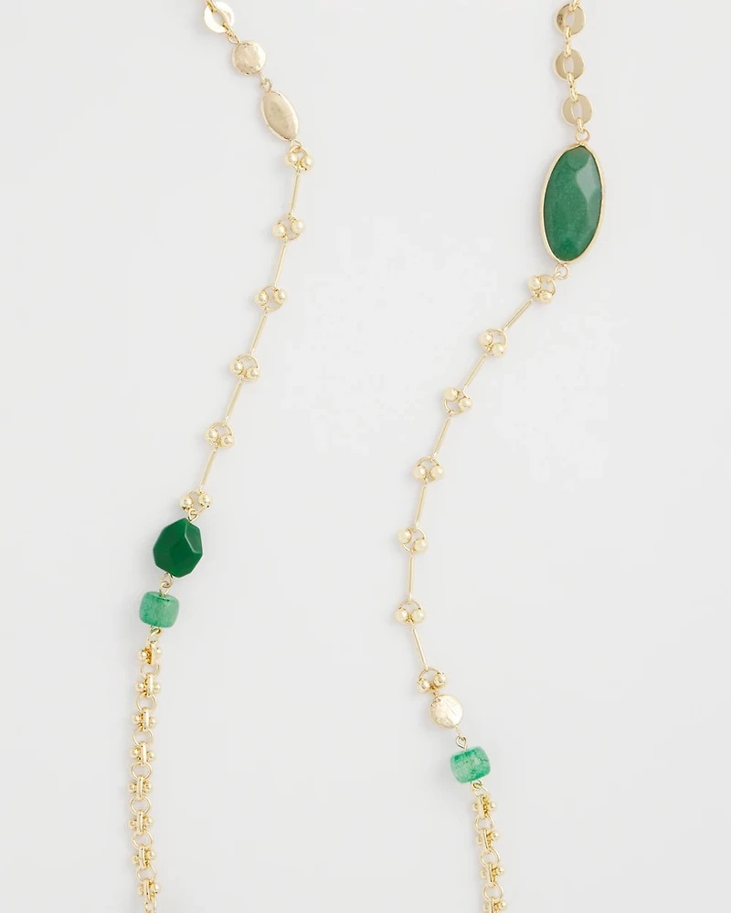 Green Accent Long Single Strand Necklace
