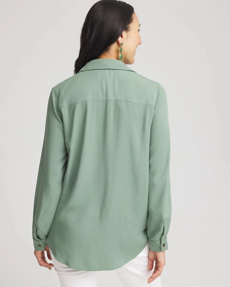 Silk Blend Tie-Front Pullover Top