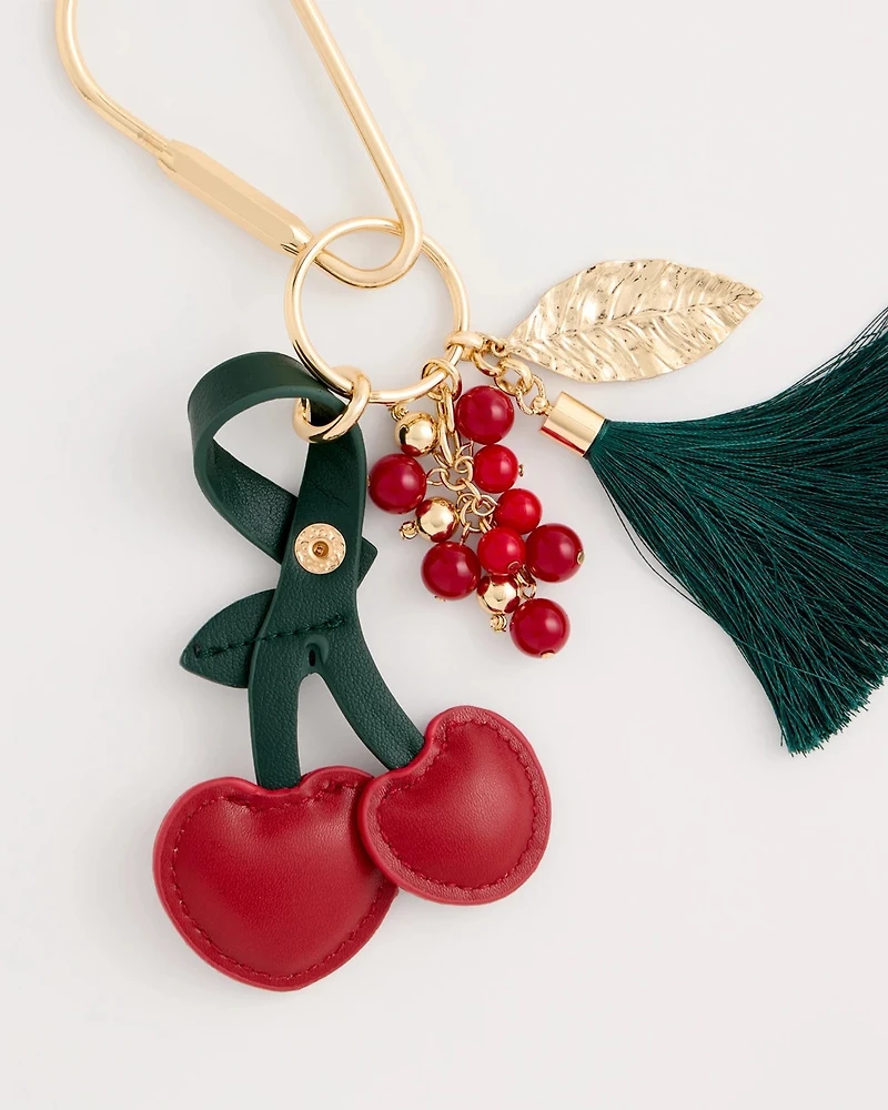 Faux Leather Cherry Bag Charm Key Chain