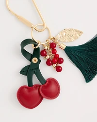 Faux Leather Cherry Bag Charm Key Chain