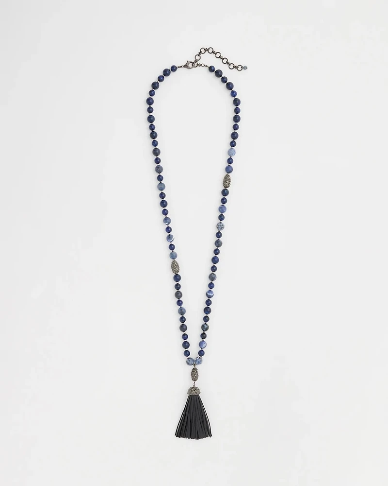 Genuine Stone Beaded Tassel Necklace
