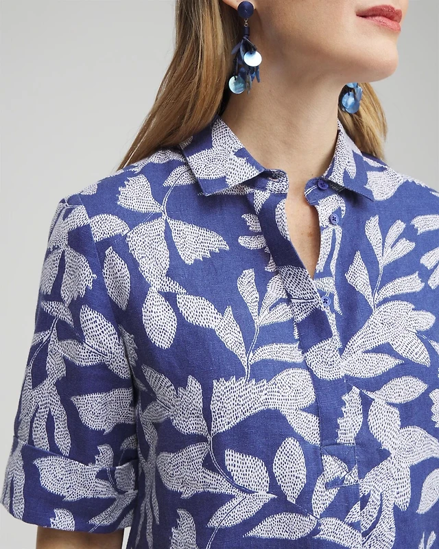Chico's Linen Leaf Print Popover Dress | Liberty Center