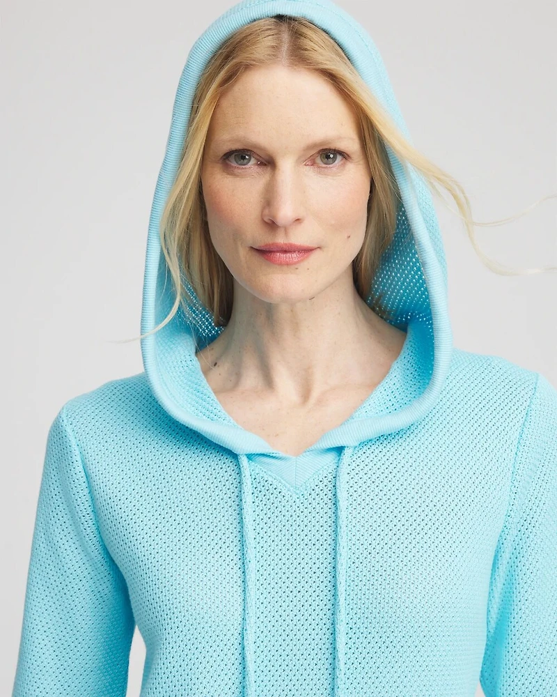 Zenergy® Crochet Knit Hooded Pullover Top