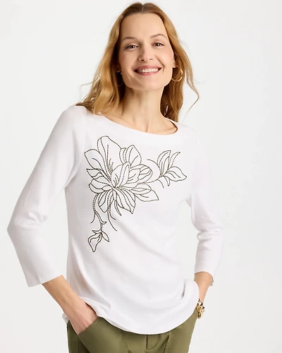 Embroidered Pima 3/4 Sleeve Tee