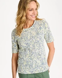 Printed Cotton Slub Elbow-Sleeve Tee
