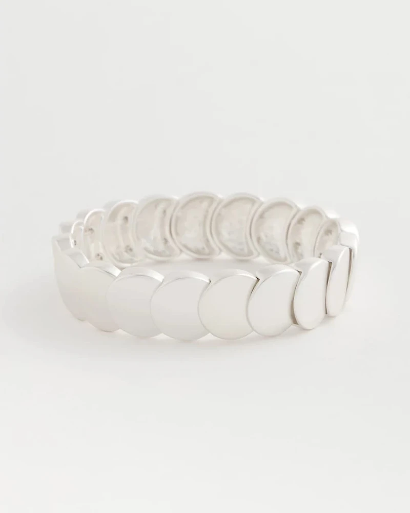 Semi-Bright Silvertone Flat Circle Stretch Bracelet