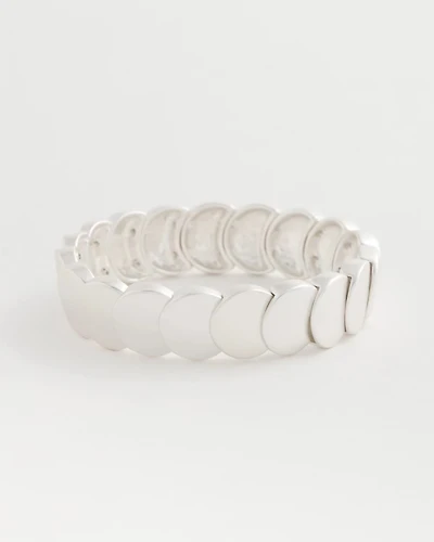 Semi-Bright Silvertone Flat Circle Stretch Bracelet