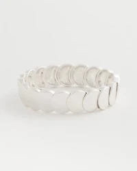 Semi-Bright Silvertone Flat Circle Stretch Bracelet