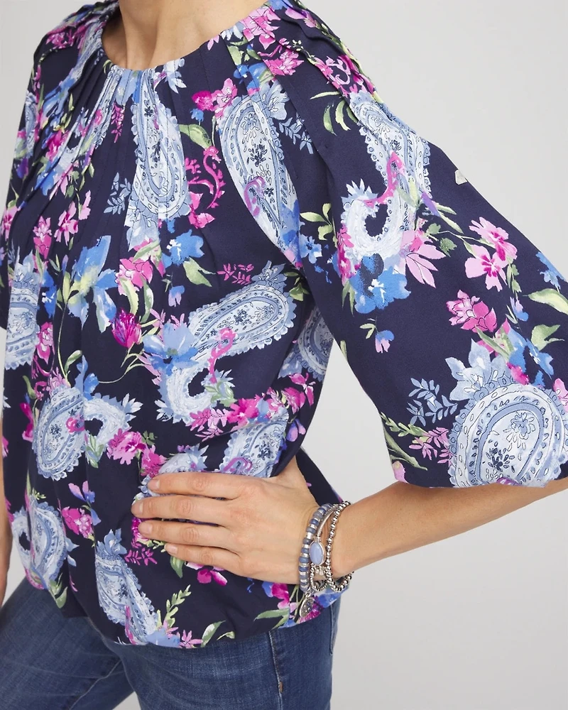 Paisley Pintuck Bubble Hem Top