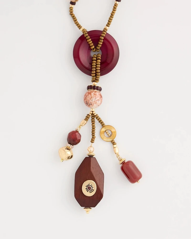 Wood Fire Agate Beaded Y-Necklace