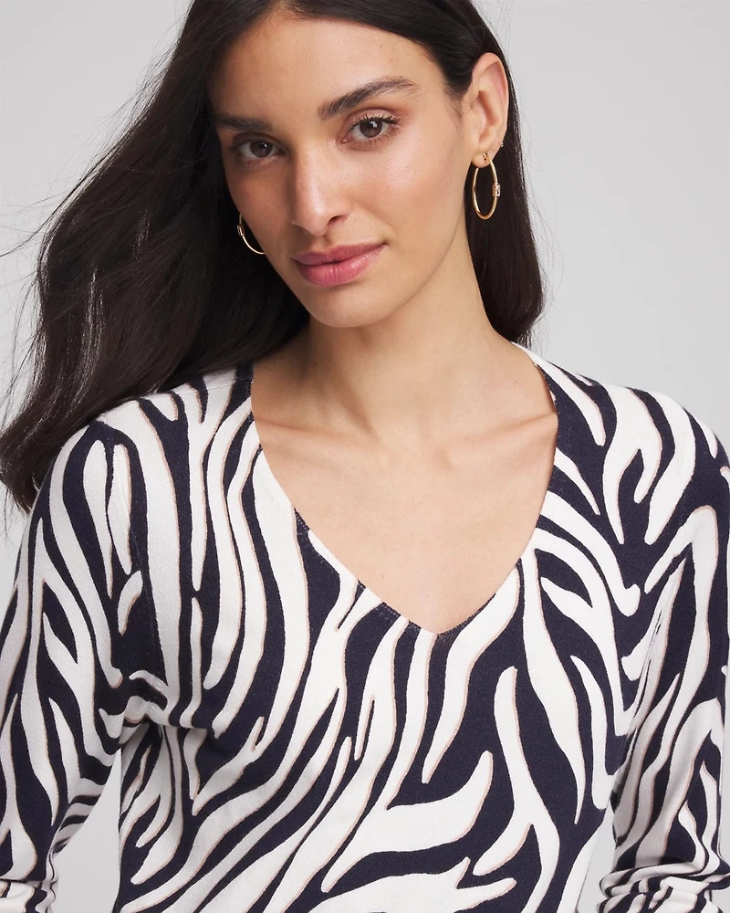 Ella Zebra V-Neck Pullover Sweater
