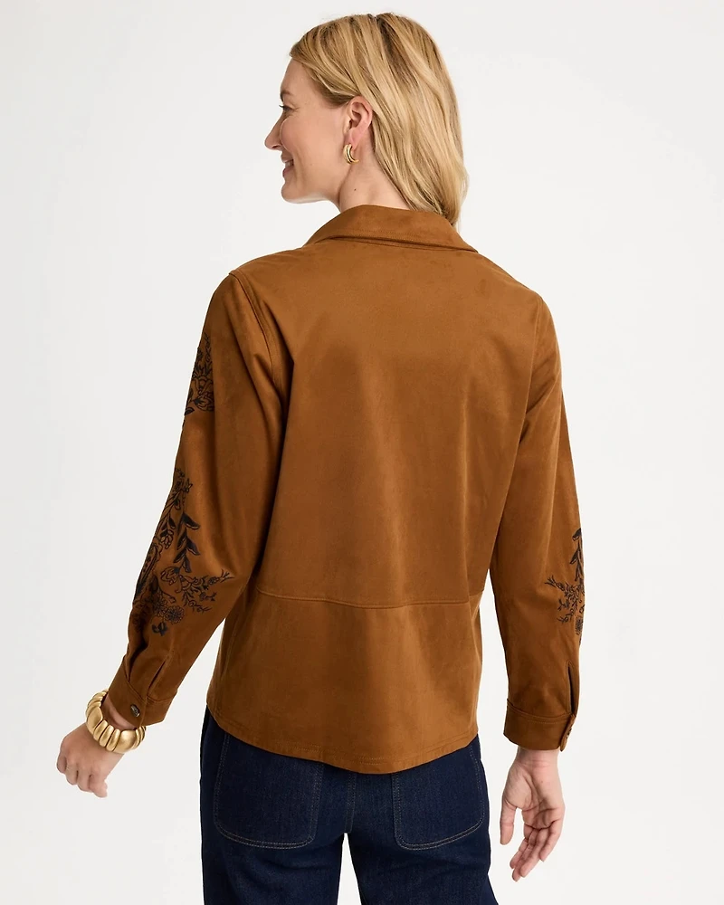 Embroidered Faux Suede Shirt