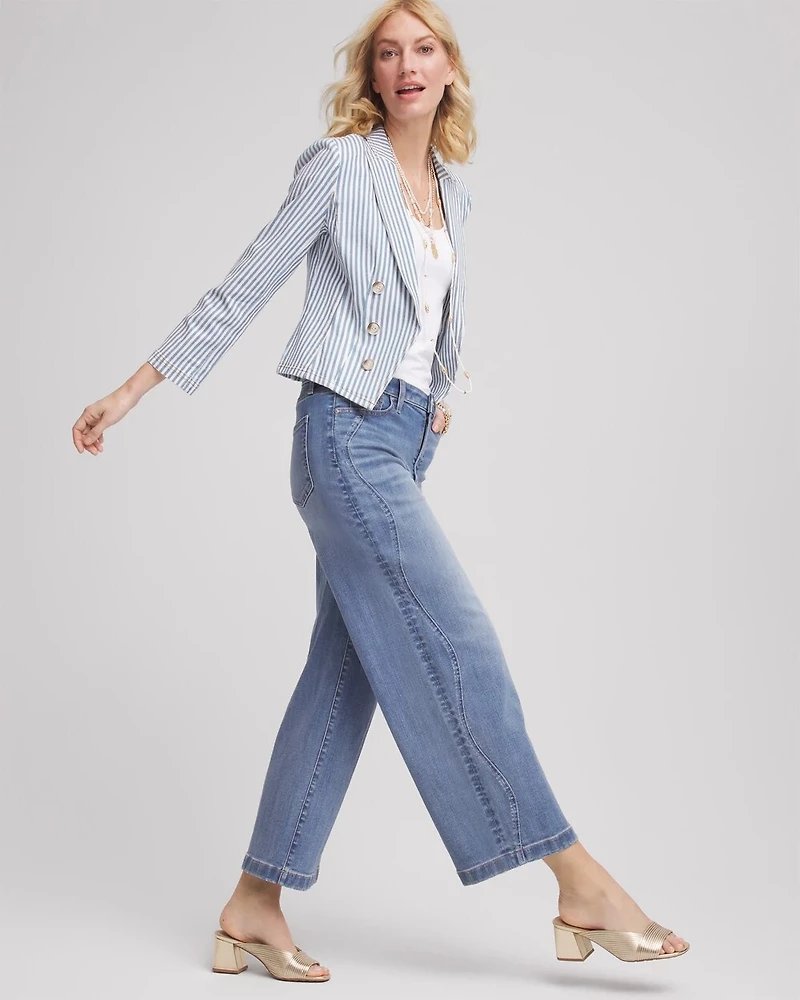 Striped Open Front Denim Jacket