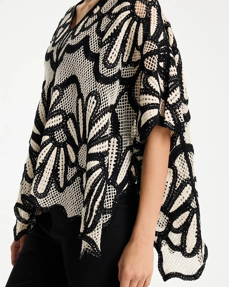 Crochet Lace Contrast Floral Kimono