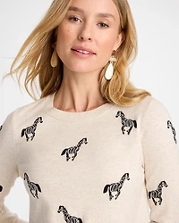 Zebra Embroidered Pullover Sweater