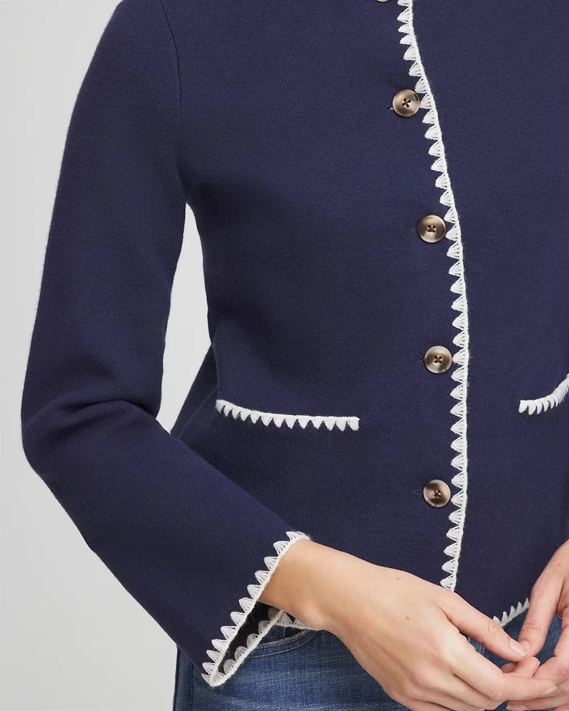 Blanket Stitch Crewneck Cardigan