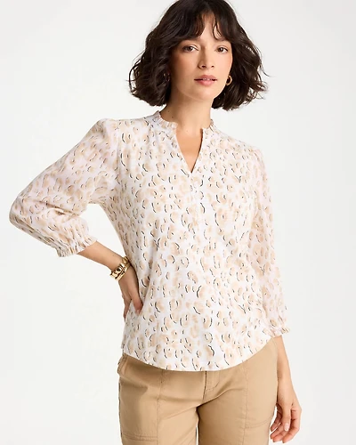 Animal Print Ruffled V-Neck Top