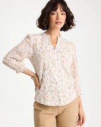 Animal Print Ruffled V-Neck Top