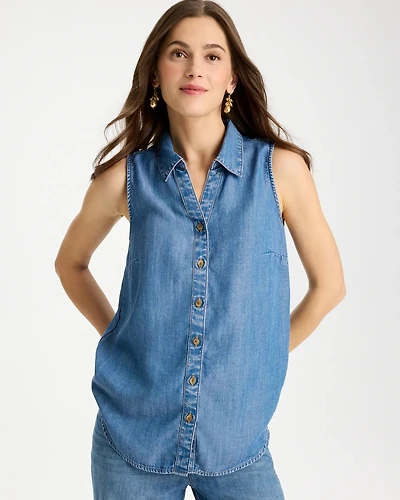 Tencel Denim Sleeveless Shirt