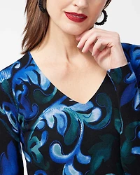 Blue Scrolls V-neck Pullover Sweater
