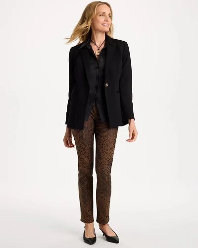 Animal Print Coated Girlfriend Slim Ankle Jeans