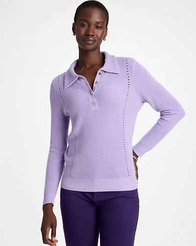 Long-Sleeve Pullover Polo Sweater