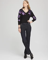 Embroidered V-Neck Dolman Sleeve Sweater