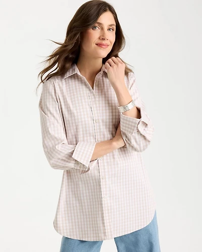 No Iron Stretch Neutral Gingham Shirt