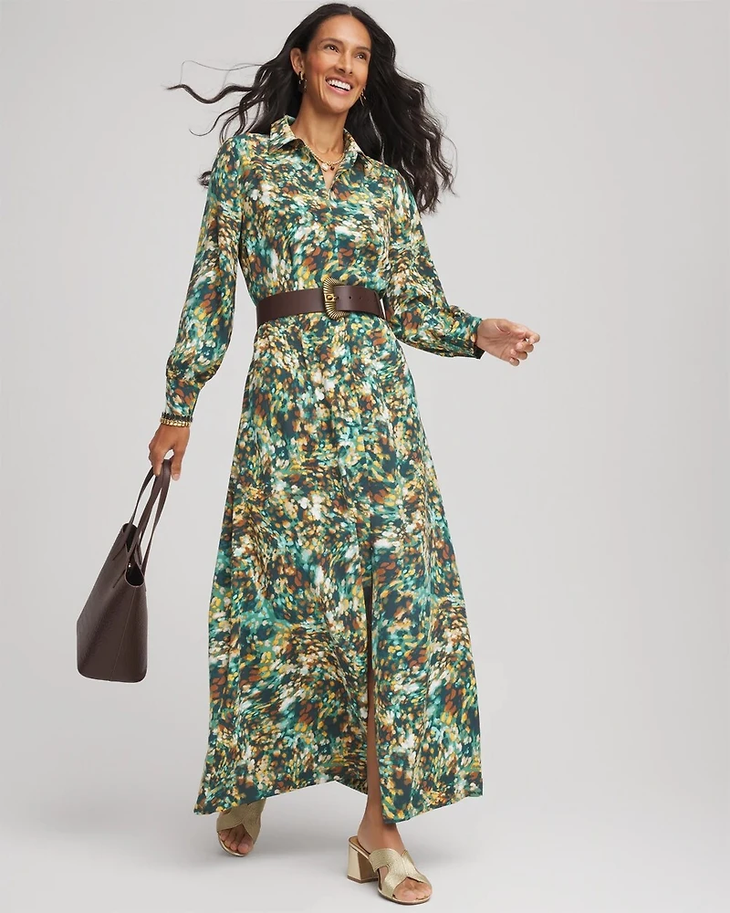Printed Long-Sleeved Shirtdress