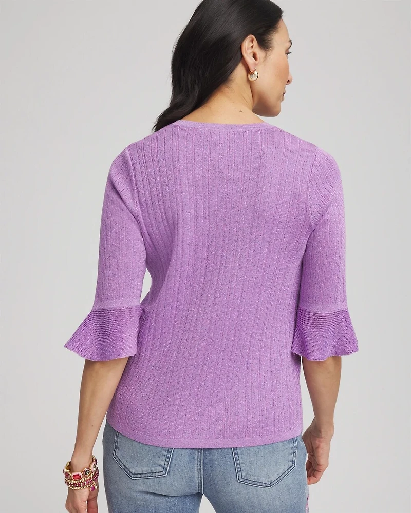 Ruffle Crew-Neck Pullover Sweater