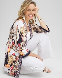 Linen Blend Floral Fringe Cardigan