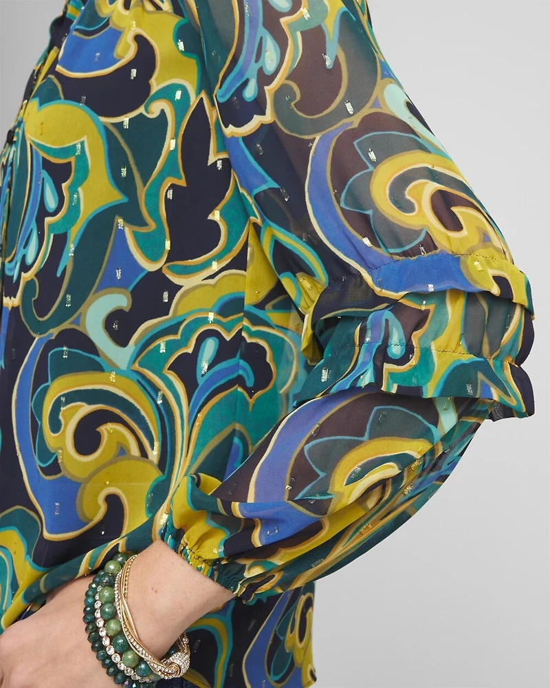 Chiffon Clip Dot Swirl Print Blouse