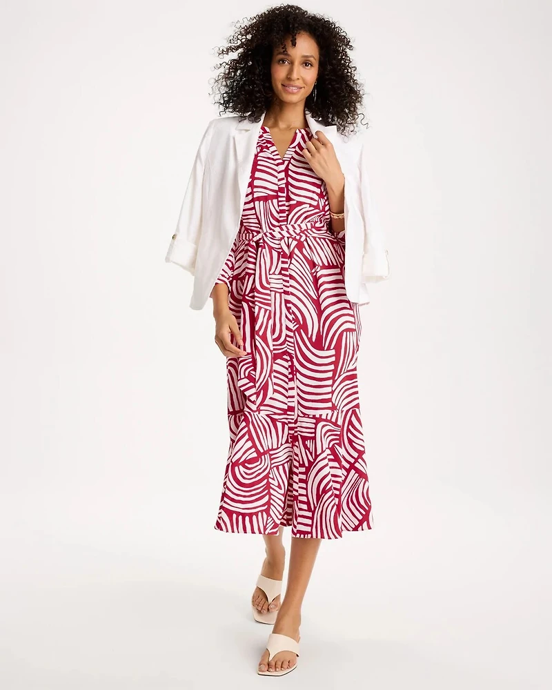 Printed Ruffle-Sleeved Midi Dress