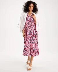 Printed Ruffle-Sleeved Midi Dress