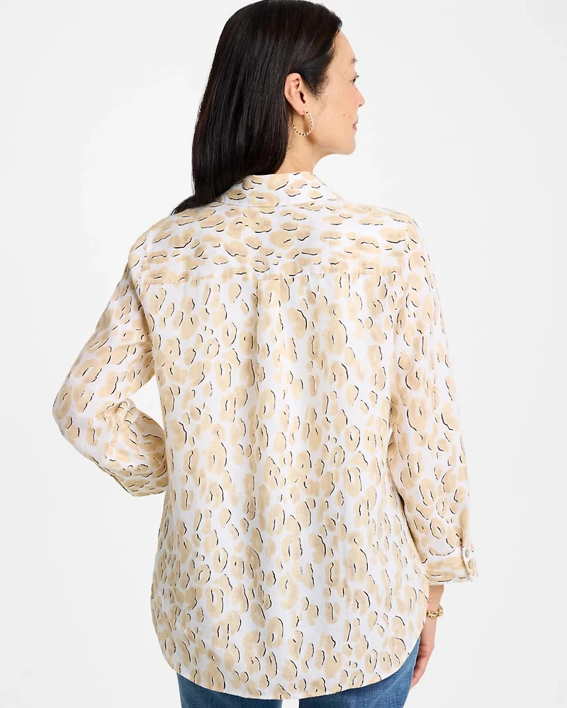 No Iron Linen Animal Print Shirt