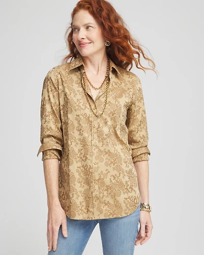 No Iron™ Gold Jacquard Shirt