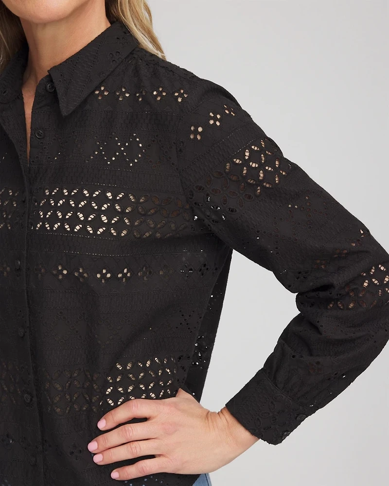 Embroidered Eyelet Collared Shirt
